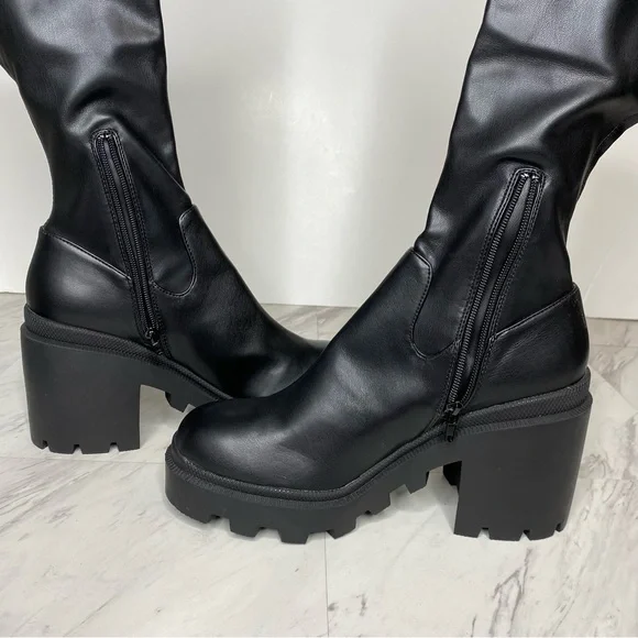 Steve Madden Derby Black Chunky Lug Sole Tall Boot 11M